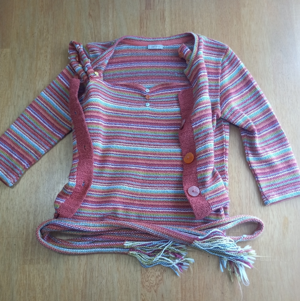 Per Una Striped Multicolor Knit Cardigan Sweater Set 12 Medium